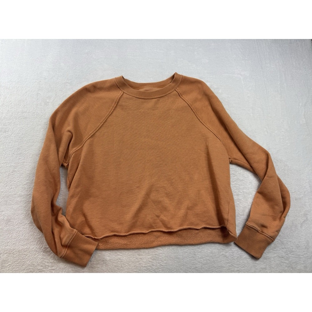 Aerie Cropped Distressed Crewneck Sweatshirt Womens Size XS Burnt Orange